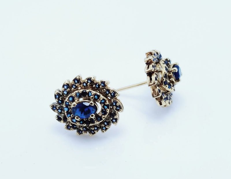 Gold Plated Tops Pair with Blue Zircons. (925 Silver)