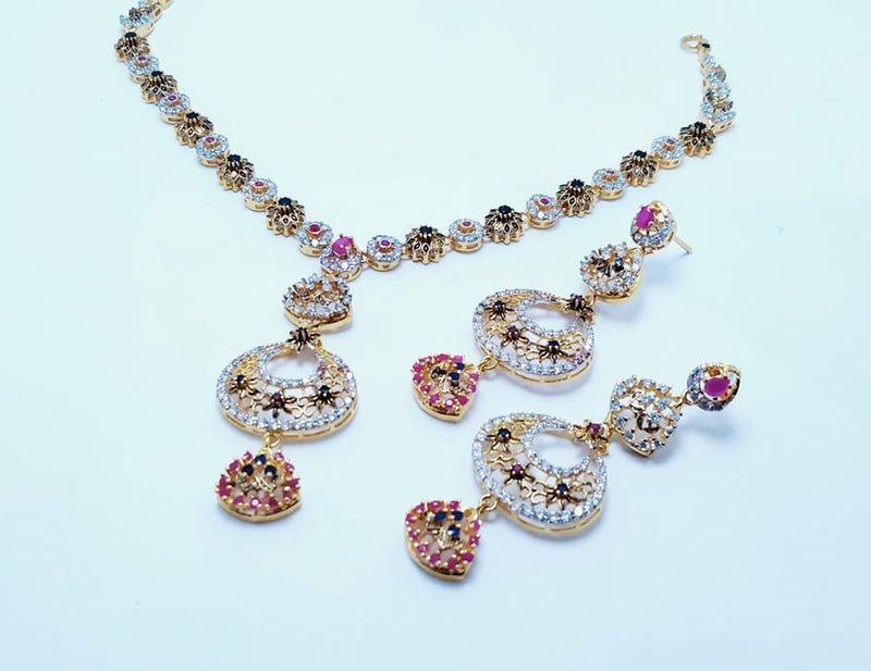 Gold Plated Necklace Set 925 Silver With Colored Zircons