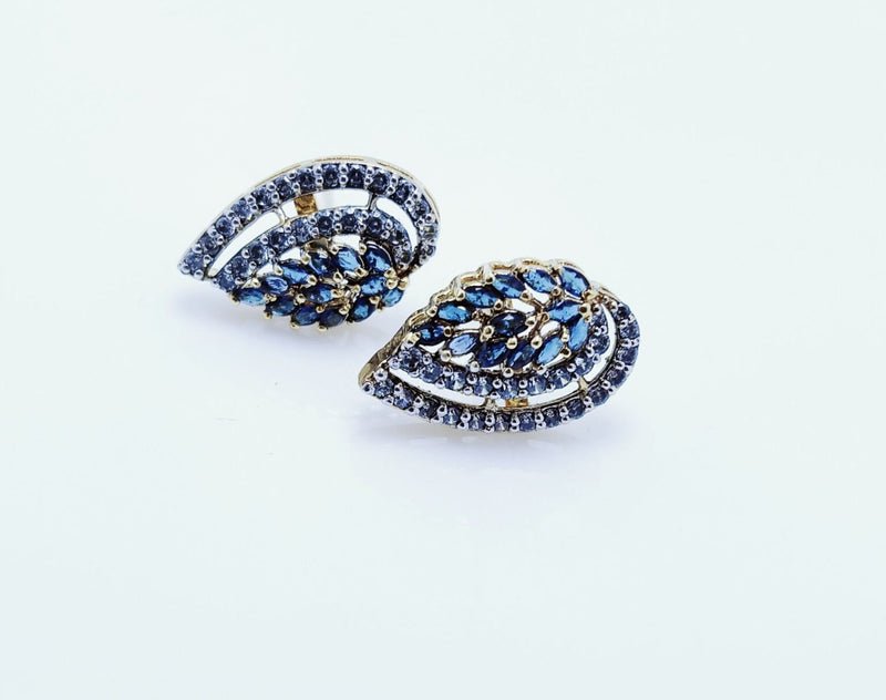 Gold Plated Tops Pair with Blue &amp; Zircons. (925 Silver)