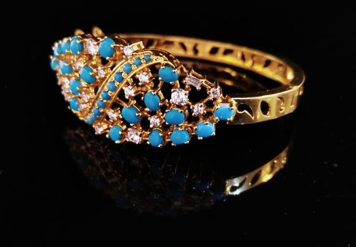 Gold Plated Bracelet with Feroza and Zircons. (925 Silver)