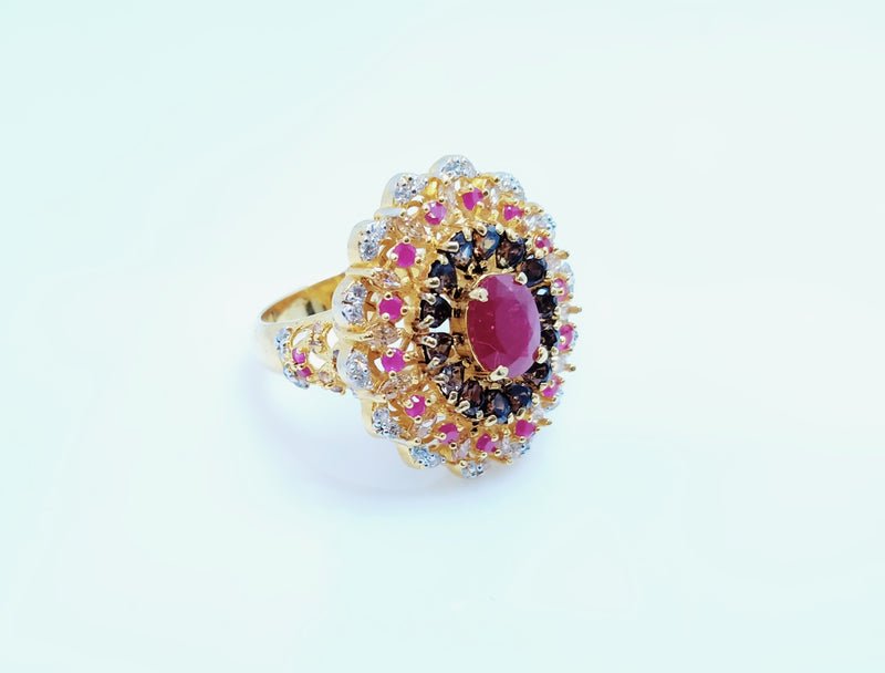 Gold Plated Ring with Colored Zircons. (925 Silver)