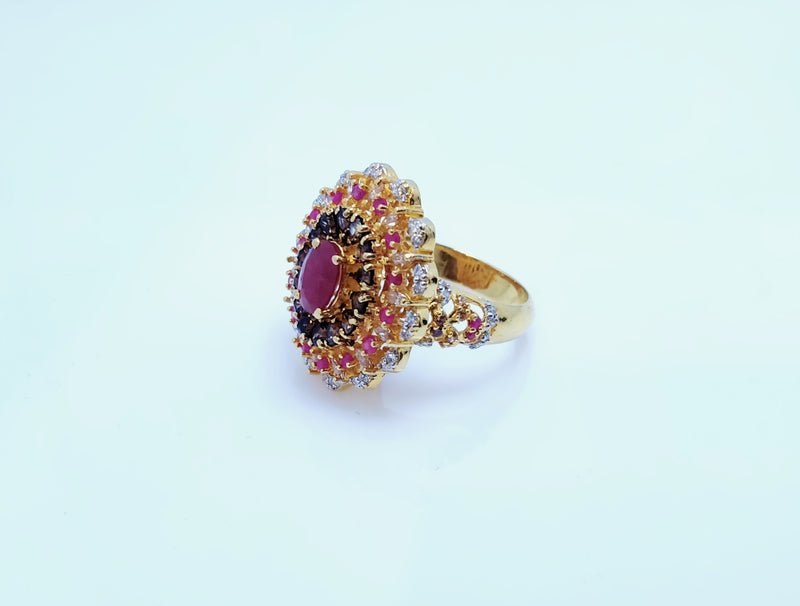 Gold Plated Ring with Colored Zircons. (925 Silver)