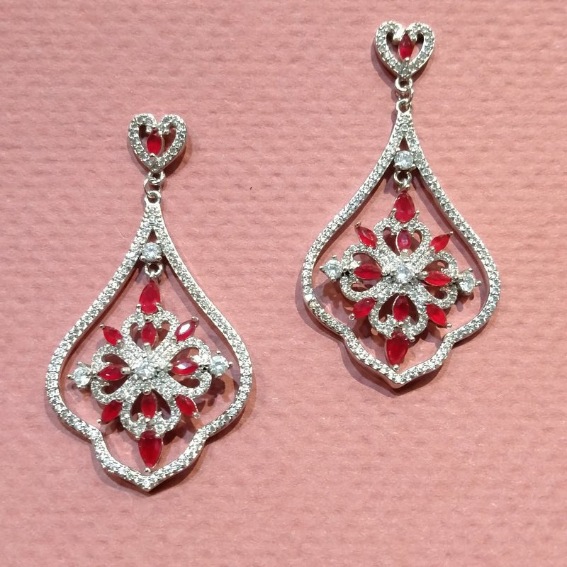 Hanging Earrings with Zircons and Red Stone (Replica Jewellery).