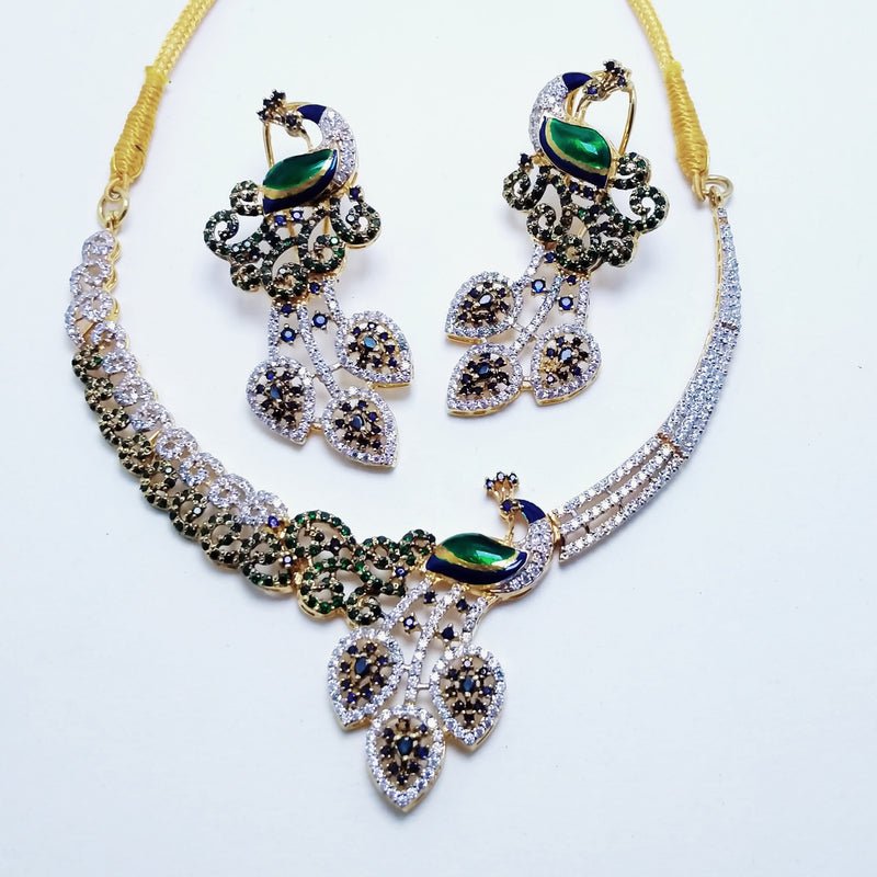 Peacock Necklace Set Gold Plated With Zircons (925 sterling silver)