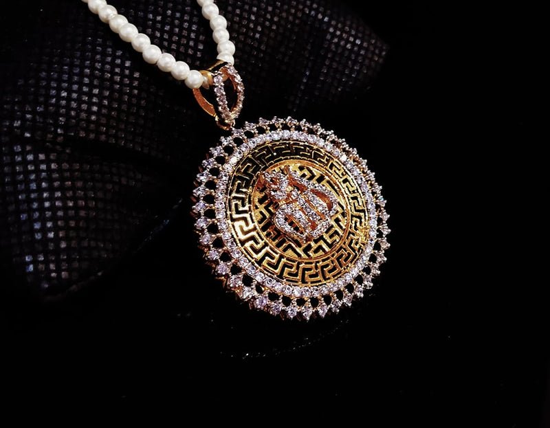 Gold Plated Allah Pendant with Premium Quality zircons. (925 Silver)