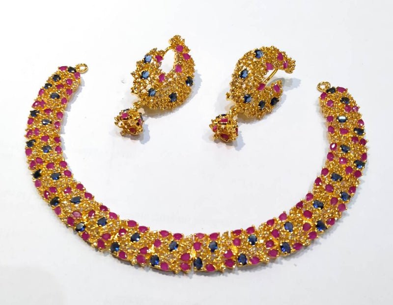 Gold Plated Necklace Set with American Zircons. (925 Silver)