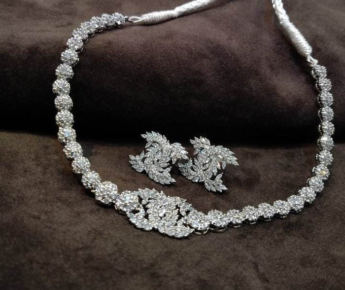 Rhodium Plated Necklace Set with American Zircons. (925 Silver)