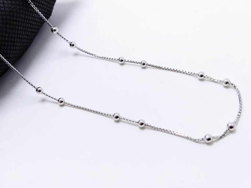 Simple Ball Chain Premium Quality Rhodium Plated. ( 925 Silver)