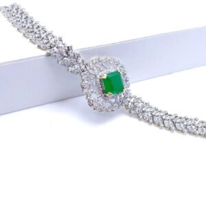 Silver bracelet with emerald and zircons white gold plated