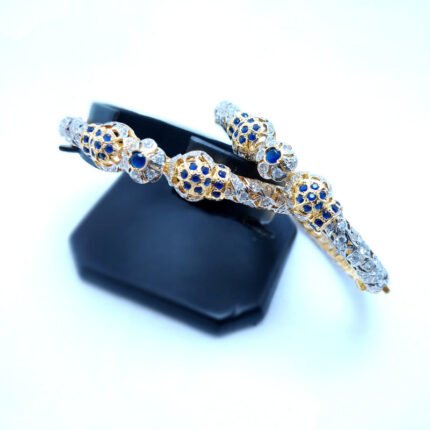 Silver Traditional Bangles with Zircons and Blue Sapphire Stone with Gold Plated