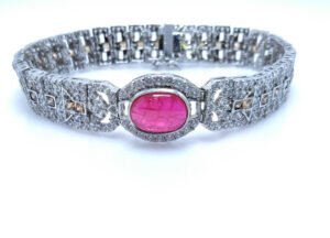 Silver Premium Quality Bracelet with Synthetic Ruby Champion and P Zircons
