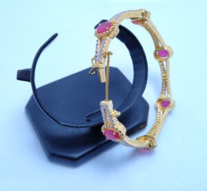 Silver Gold Plated Bangle with Chetum and Zircons