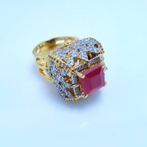 Big size Ring with Chetum Stone with American Zircons with Gold Plated. (925 Silver)