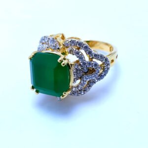 Silver Ring Premium Quality Green Jade and Zircons 24kt Gold Plated. (925 Silver)