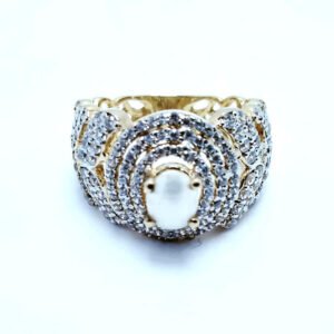 Silver Ring with Real Pearl and Zircons 24kt Gold Plated. (925 Silver)