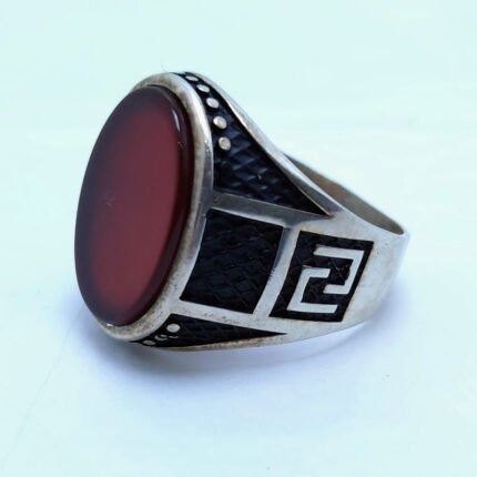Silver Men"s Ring Italian Made with Aqeeq Stone.(925 Silver)