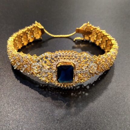 Gold Plated Bracelet With Blue sapphire & Zircons (925 Silver)