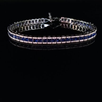Blue sapphire bracelet with Zircons Italian made 925 Silver