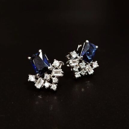 Blue Sapphire Tops Pair 925 Silver Rhodium plated.