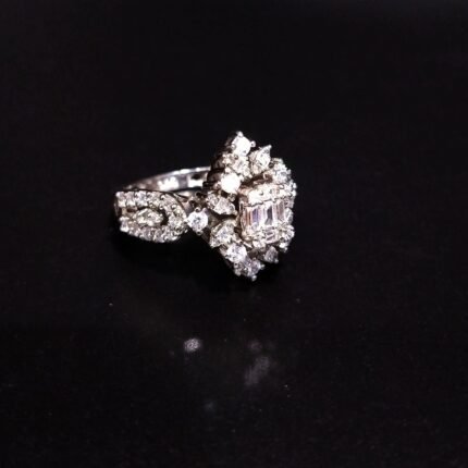 925 Silver Diamond cut Ring Premium Quality zircons Rhodium plated.