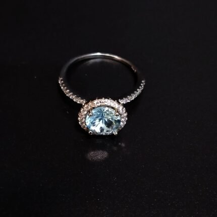 925 Silver Premium Quality Zircons Ring with Aqua marine.