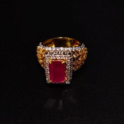 Gold Plated Women's Ring With champion Zircons and Red chetam 925 Silver.