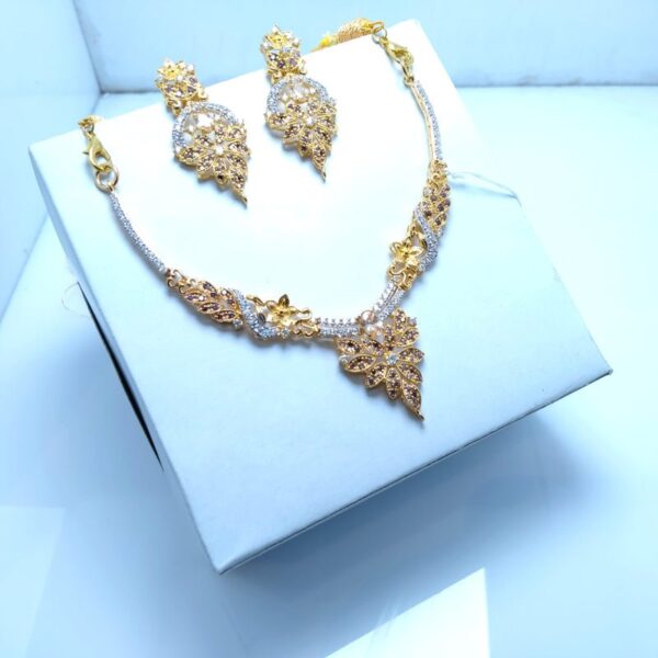 Silver with zircons gold plated necklace set - Image 3