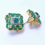 Gold Plated Tops Pair with Green Onex & Zircons. (925 Silver)