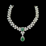 Silver Necklace Set With Green Jade Stone and Zircons
