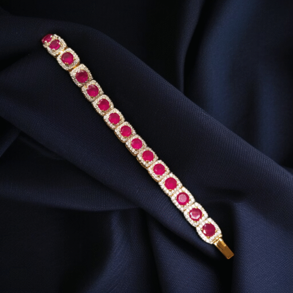 Sterling Silver Bracelet with Ruby & Zircon - Image 2