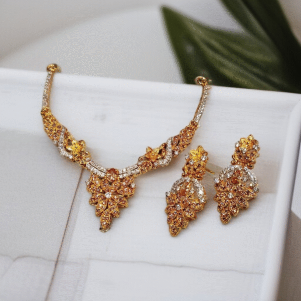 Silver with zircons gold plated necklace set - Image 2