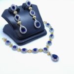 Silver Necklace Set with blue saphire and Zircons