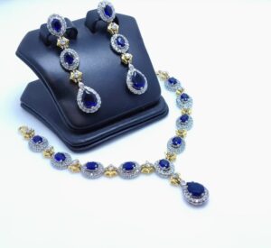 Silver Necklace Set with blue saphire and Zircons