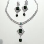 white Gold plated Necklace Set with emerald green and white zirons (92 Silver)