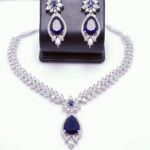 White gold plated Necklace Set With Blue Sapphire and zircons 925 Silver