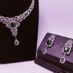 Rhodium Plated Necklace Set With AmericAn Zircons And Green Jade (925 Silver)
