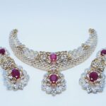 Gold PlatedBridal Necklace Set With Ruby color and americon Zircons ( 925 Silver )