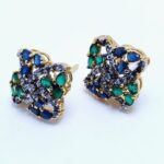Gold Plated Tops Pair with Blue, Green & Zircons.