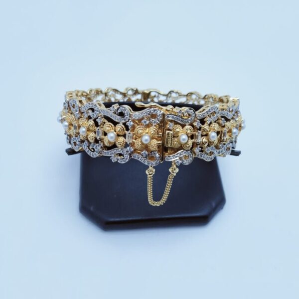 Silver Bangle with Real Pearls 24kt Gold plated
