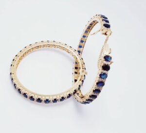 Gold Plated Bangles Pair with Blue Sapphire and Zircons. (925 Silver)
