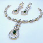 Gold Plate 925 Silver Necklace Set With Zircons And Green Onex