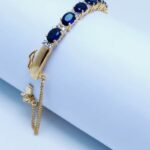 Gold Plated Bracelet Blue Sapphire and Zircons. (925 Silver).