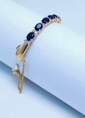 Gold Plated Bracelet Blue Sapphire and Zircons. (925 Silver).