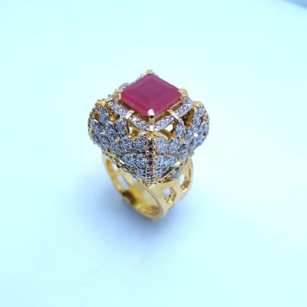 Big size Ring with Chetum Stone with American Zircons with Gold Plated. (925 Silver) - Image 2