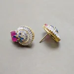 Earrings With Red Ruby And Zircons (925 Silver)