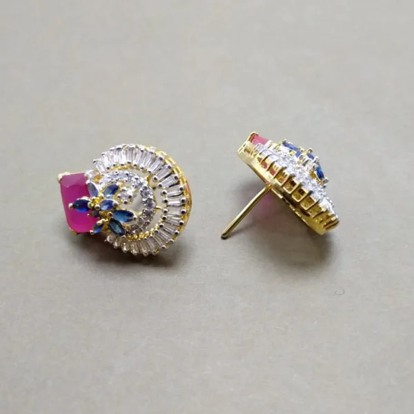 Earrings With Red Ruby And Zircons (925 Silver)