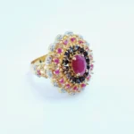 Gold Plated Ring with Colored Zircons. (925 Silver)