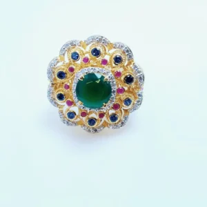 Gold Plated Ring with Colored Zircons. (925 Silver)