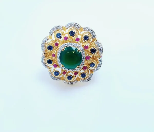 Gold Plated Ring with Colored Zircons. (925 Silver)