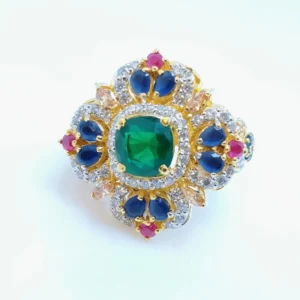 Gold Plated Ring with Colored Zircons. (925 Silver)
